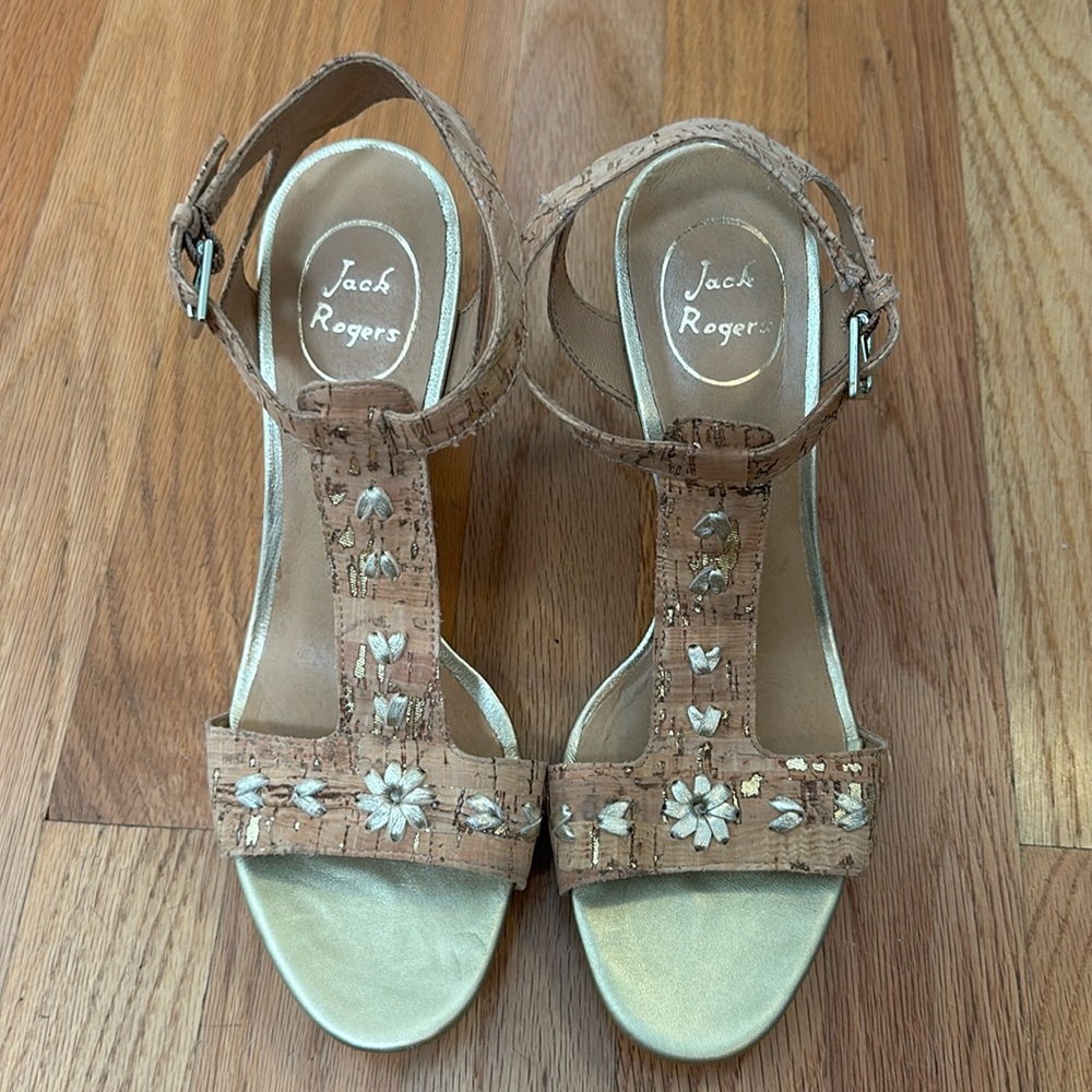 Willa Wedge Sandal in Cork and Gold by JackRogers Size 8 Never worn NWOT